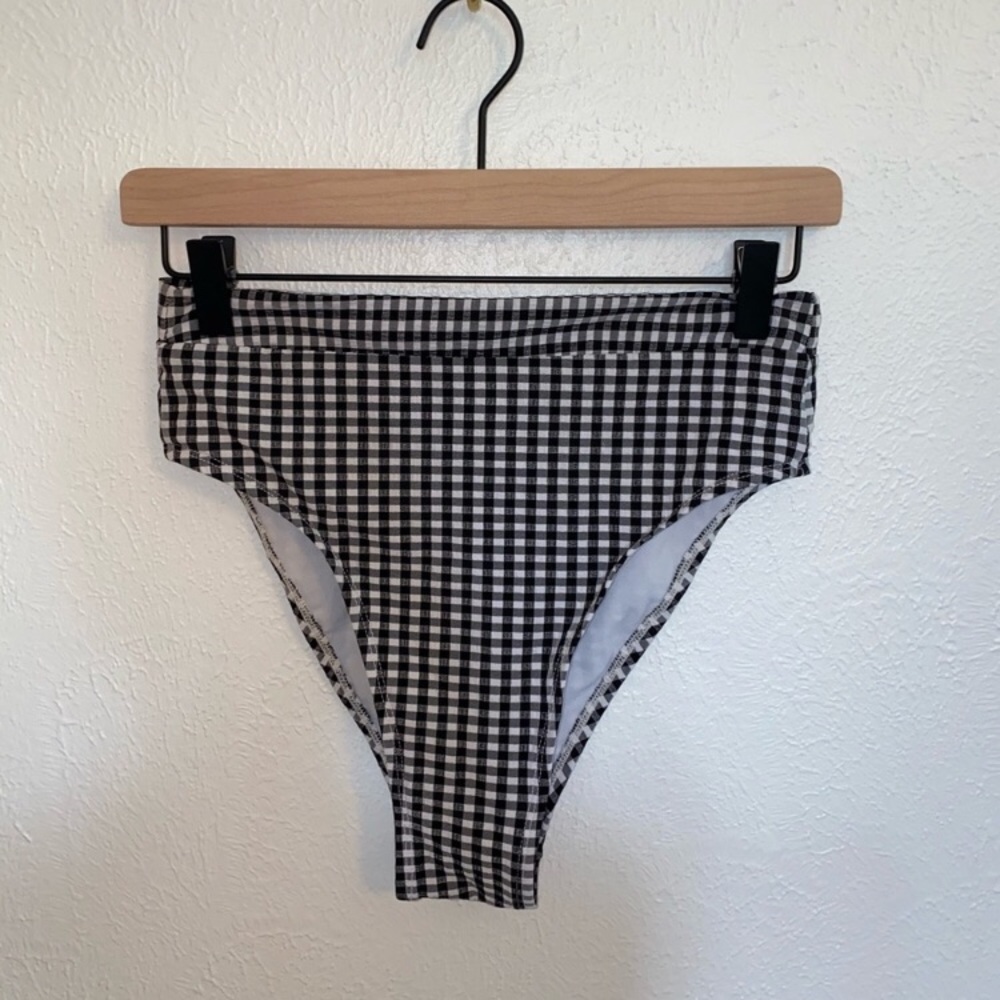 Black & White Gingham High Waist Swim Bottoms